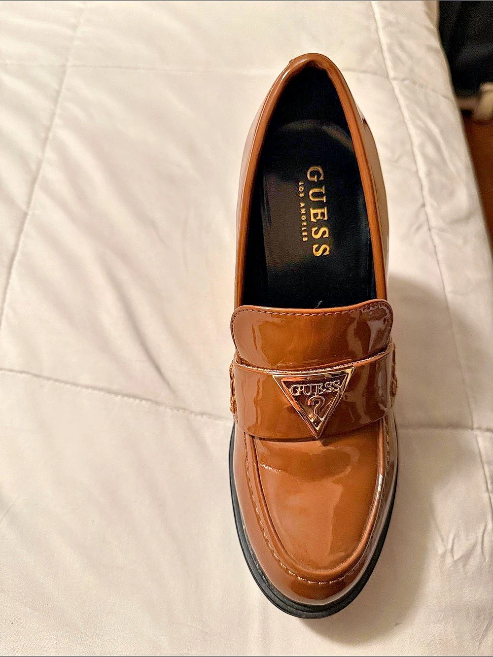 GUESS Patent Platform Loafers in Brown Like New